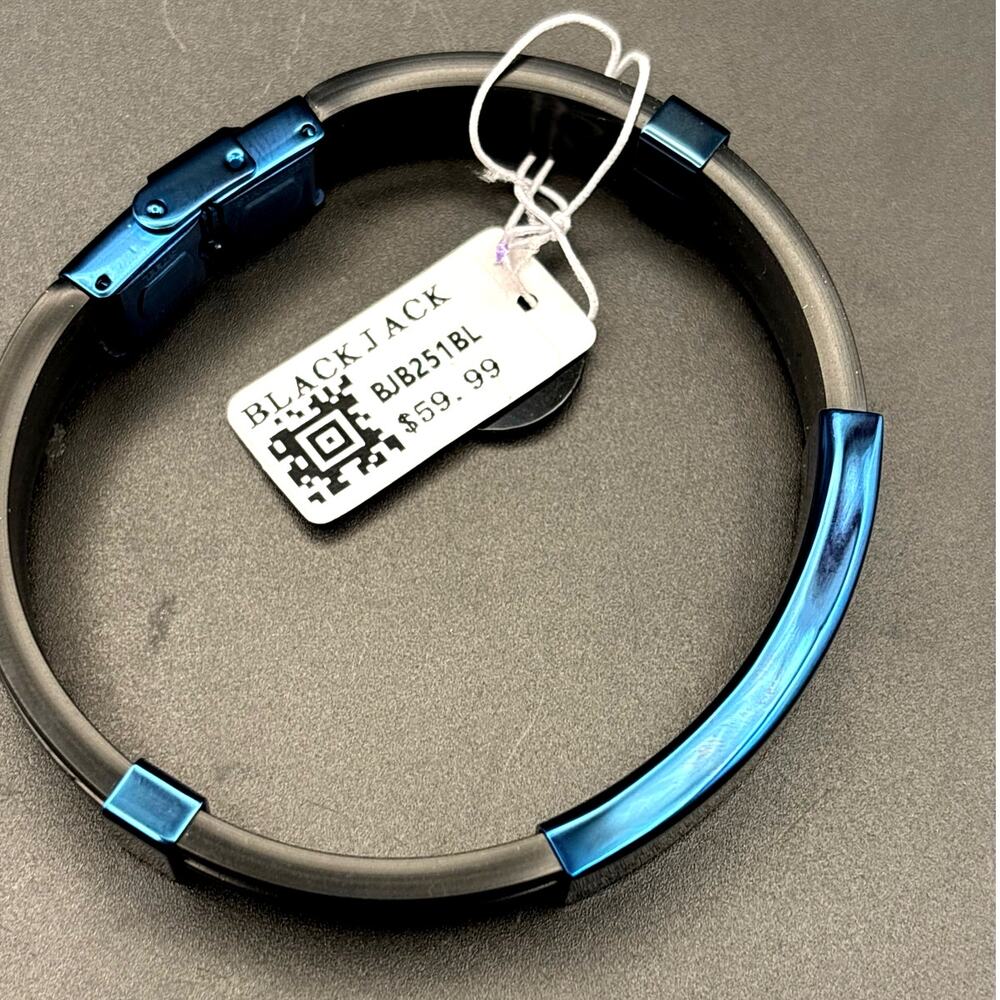 Blackjack BJB251BL Mens Blue Silicone Black Stainless Steel  Bangle ID Bracelet - Picture 6 of 17